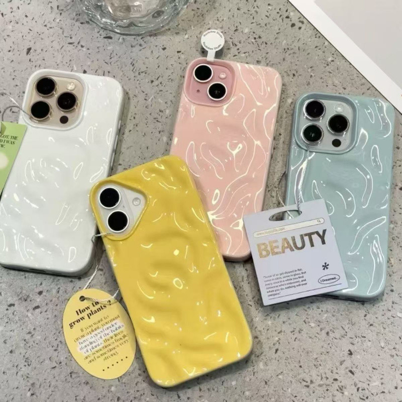 เคสโทรศัพท์TPUย่นสีทึบสําหรับiPhone 11 12 13 14 15 16 Pro Max PlusปลอกSimple anti fall soft CoverสําหรับiPhone11 case