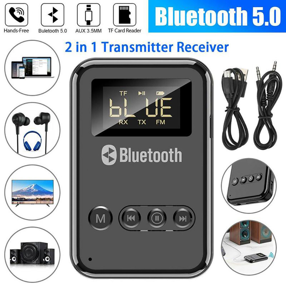 Bluetooth 5.0เครื่องส่งสัญญาณ A2DP AUX 3.5มม.RCA แจ็คอะแดปเตอร์ไร้สาย USB สนับสนุน TF Card FM เอาต์พ