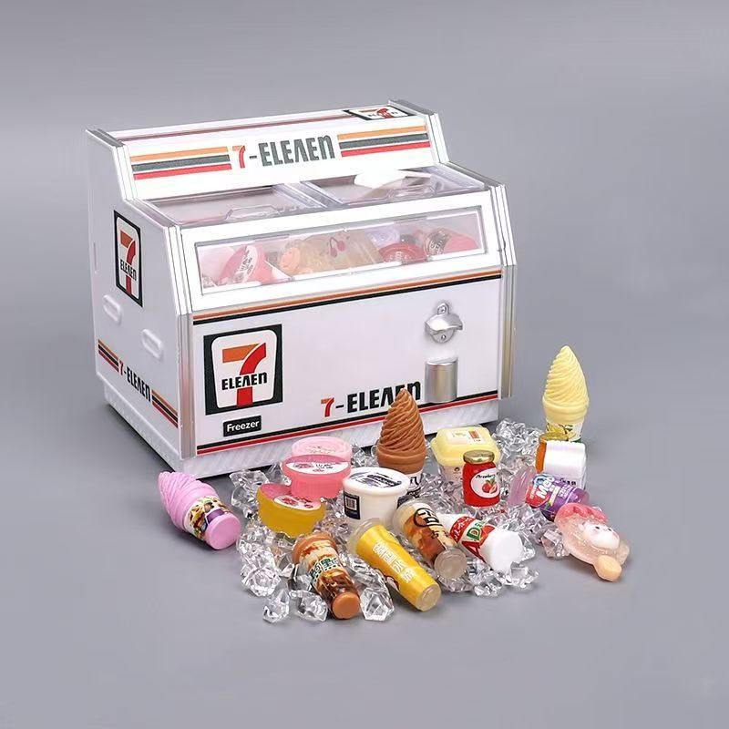 711 ร้านสะดวกซื้อตู้เย็นสติ๊กเกอร์แม่เหล็กตู้แช่แข็งซูเปอร์มาร์เก็ตรุ่น 3ง สามมิติส่องสว่างบ้านบรรยากาศตกแต่งเครื่องปร