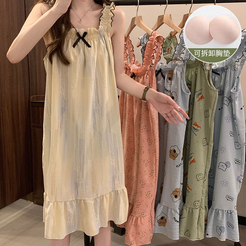 ✨ชุดนอน Nightdress pajamas สายเดี่ยว ฤดูร้อนสไตล์ใหม่ กลางความยาวสแควร์คอแขนสั้นสลิง Nightdress Loungewear ผู้หญิง ราคา ถูกที่สุด ดีลบีเคเค แกลเลอรีภาพที่ 9