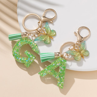 ST.KUNKKA กระพริบสีฟ้าเลื่อมบรรจุ AZ พวงกุญแจตัวอักษรแฟชั่นผ…