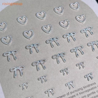 [risingmeup] 10 ชิ้นโลหะผสม Bowknot Love Nails Art Charms ตกแต่ง 3D โลหะหรูหรา Silver Bows รูป Jewellery DIY เล็บออกแบบอุปกรณ์ใหม่
