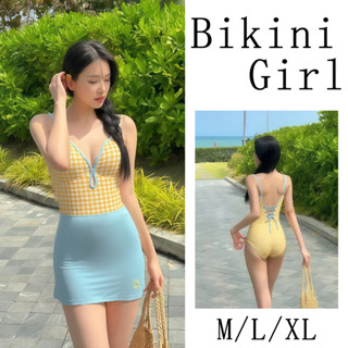 ชุดว่ายน้ำผู้หญิง  บรา  ลายตาราง คอวี ผูกหลัง  ชุดว่ายน้ำวัน…