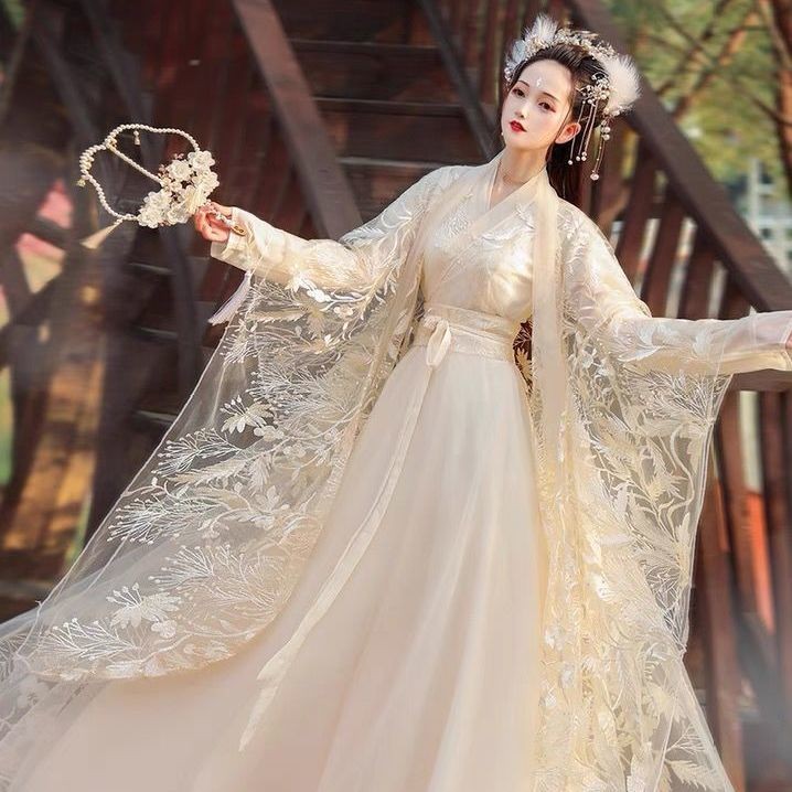 ชุดฮั่นฟูสไตล์จีนดั้งเดิมที่ปรับปรุงใหม่องค์ประกอบของผู้หญิง Xiyao ชุดชุดเจ้าหญิงแขนใหญ่