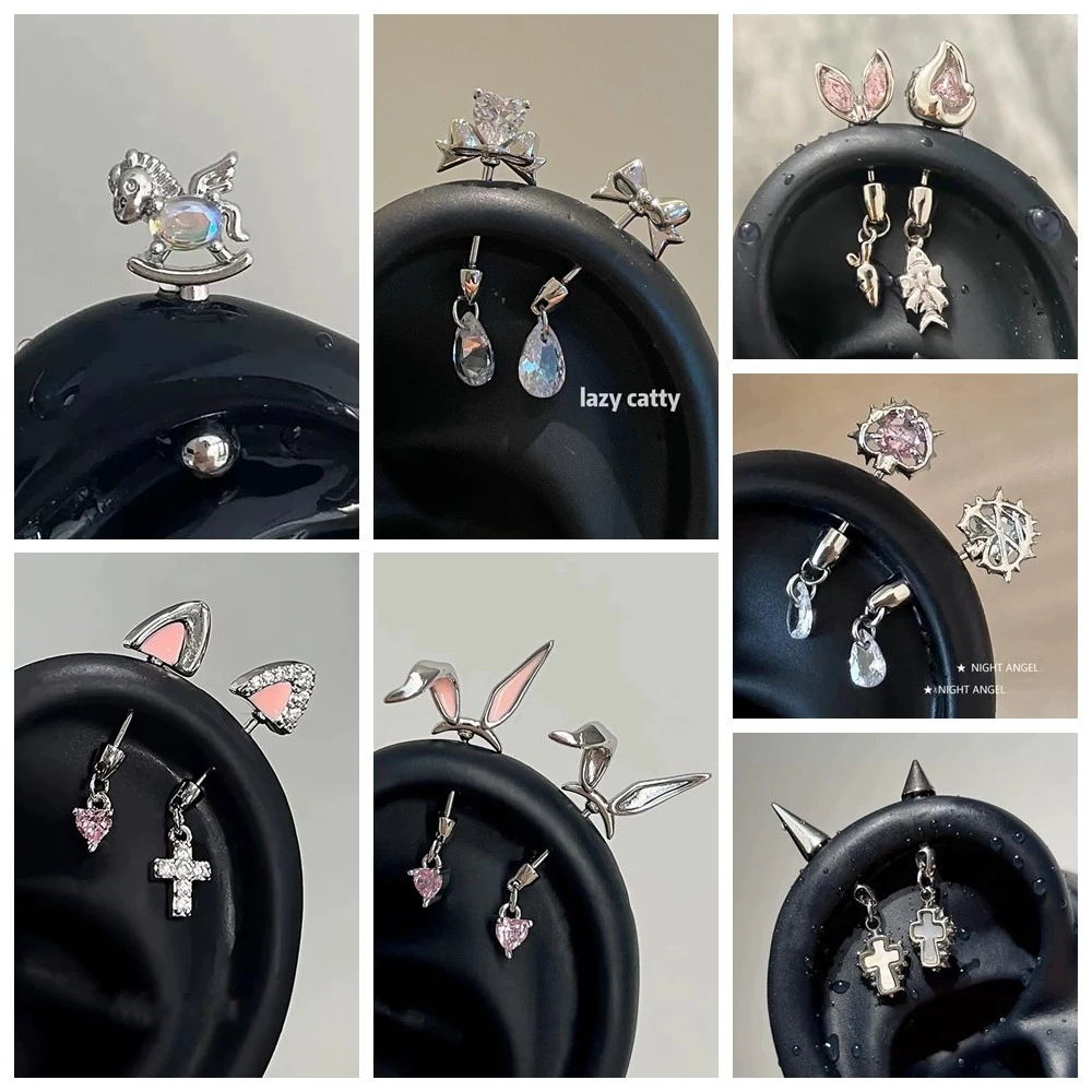 ผู้หญิงยอดนิยมโลหะผสม Rhinestone เรขาคณิต Earbone ต่างหู