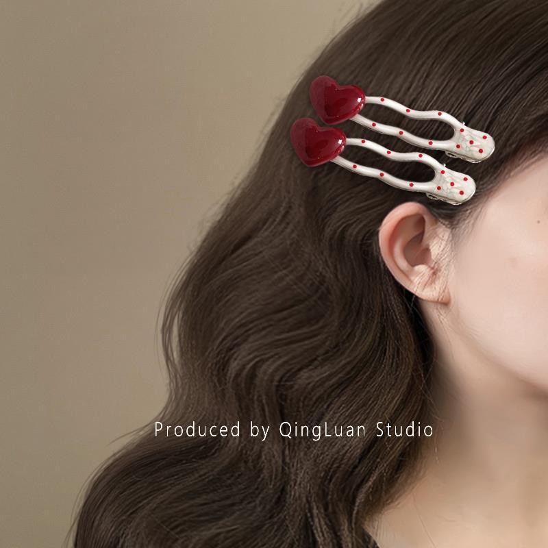 สไตล์เกาหลีหัวใจสีแดงลายจุด ใบเรียกเก็บเงินเป็ด คลิปหญิงระดับไฮเอนด์กิ๊บคลิปด้านข้างใหม่ - รูปที่ 7