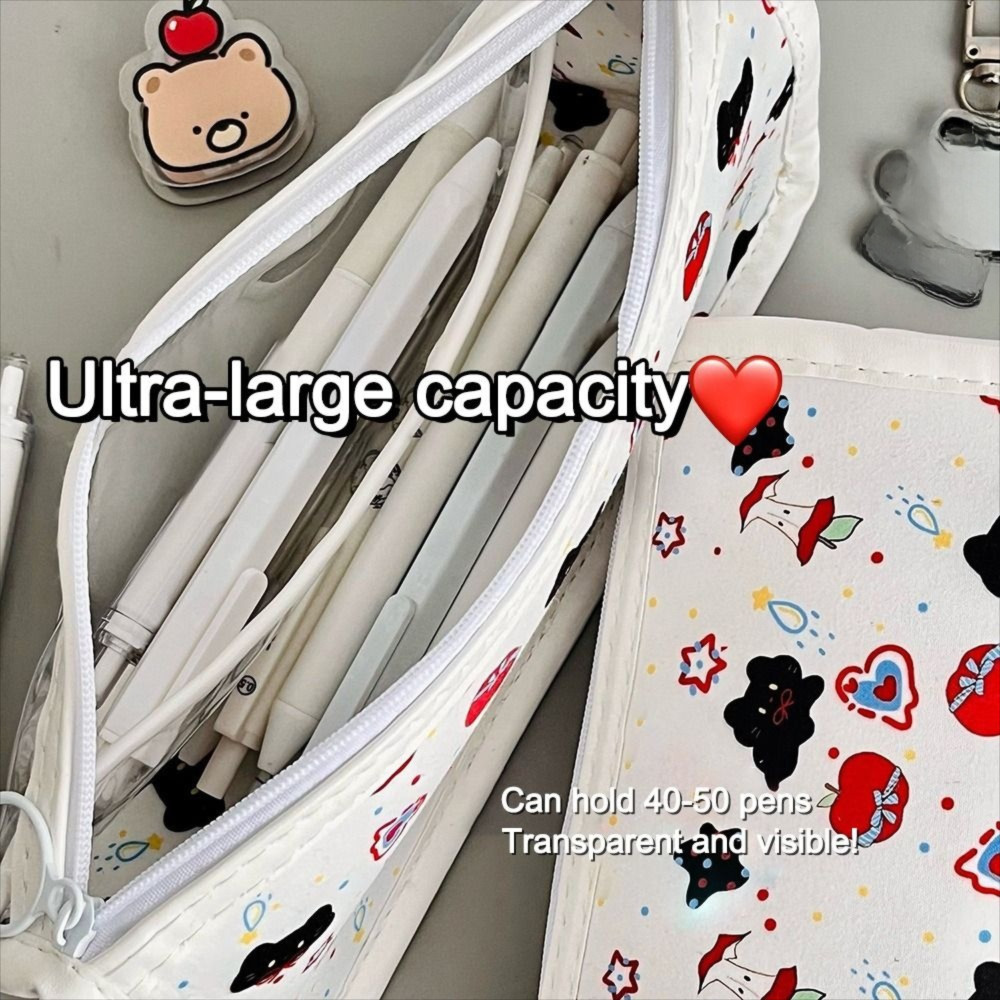 ดินสอ ร็อกซ์ul ,ความจุขนาดใหญ่น่ารักดอกทิวลิปแมวโบว์ปากกากระเป๋า,การ์ตูนใสนักเรียนเครื่องเขียนออแกไนเซอร์อุปกรณ์การเรียน - รูปที่ 4