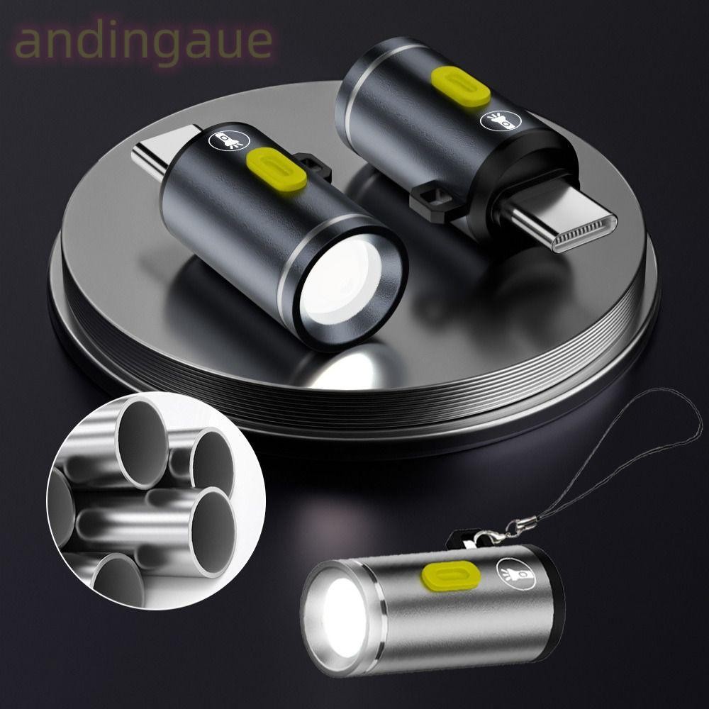 ANDIN Type-C ไฟฉายขนาดเล็ก, พร้อมเชือกเส้นเล็ก Plug and Play USB C โคมไฟฉุกเฉิน, อลูมิเนียมอัลลอยด์แบบพกพา 230 ไฟฉาย LED ความไวสูงโทรศัพท์มือถือ