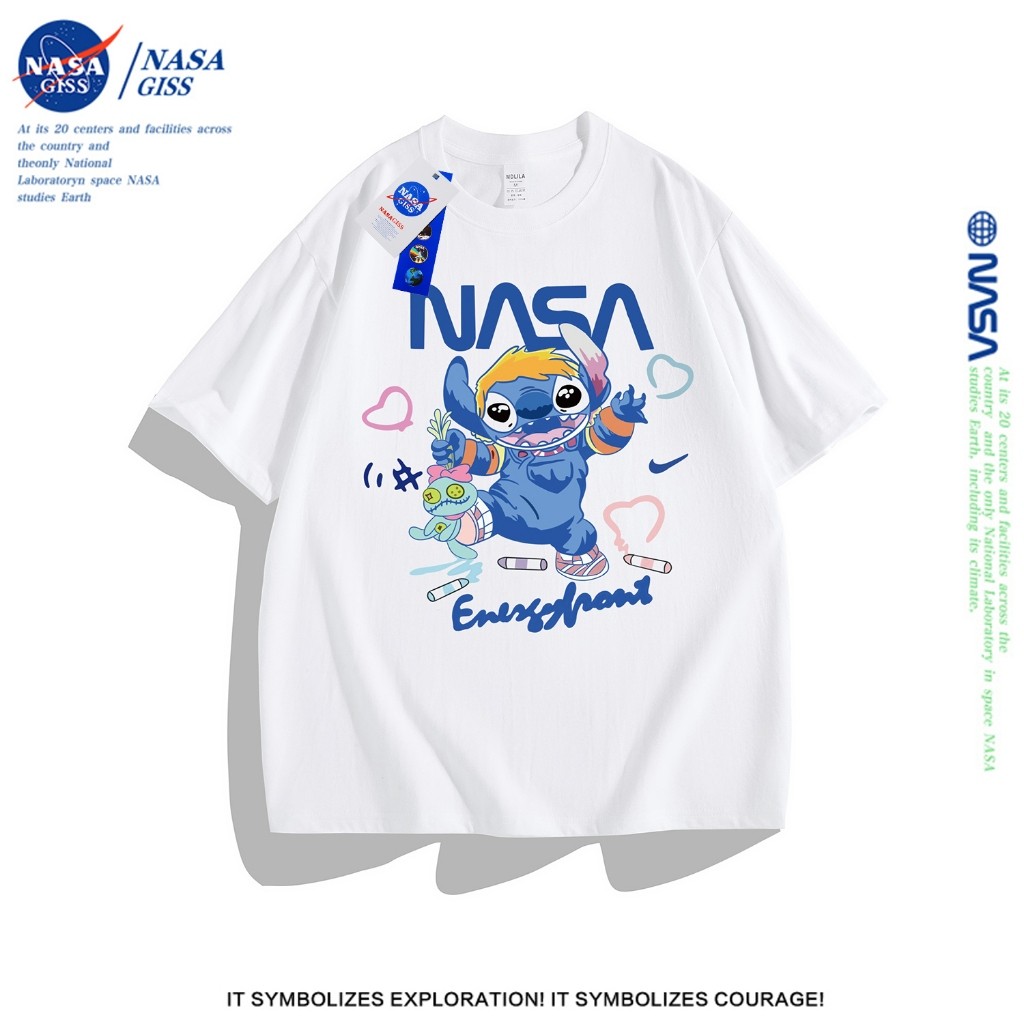 สไตล์ใหม่NASA เสื้อยืดหญิงชาย สไตล์อเมริกัน เสื้อ summer 2025 พิมพ์ลาย NASA ผ้าฝ้ายแท้ คอกลม ทรงหลวม