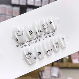 เล็บปลอมตาแมวการ์ตูน 10 ชิ้น, ตาแมวสีแดง, เล็บสุนัข, แผ่นแปะแฮนด์เมด, เล็บเทียม