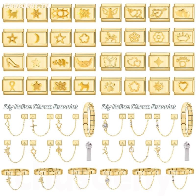 สไตล์พื้นฐานโกลเด้นโซ่จี้อิตาลีลิงค์พอดี9มิลลิเมตรสร้อยข้อมือทําทําเองรักผีเสื้อดอกไม้เสน่ห์สร้อยข้อมือลิงค์อุปกรณ์ย้อนยุคโมดูลสร้อยข้อ