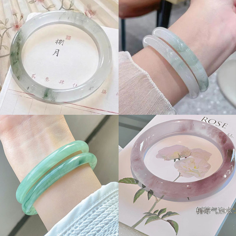 10มิลลิเมตรวินเทจเลียนแบบหยกหินสร้อยข้อมือผู้หญิงที่สวยหรูกริ๊งราสเบอร์รี่ฟองน้ำแก้ว