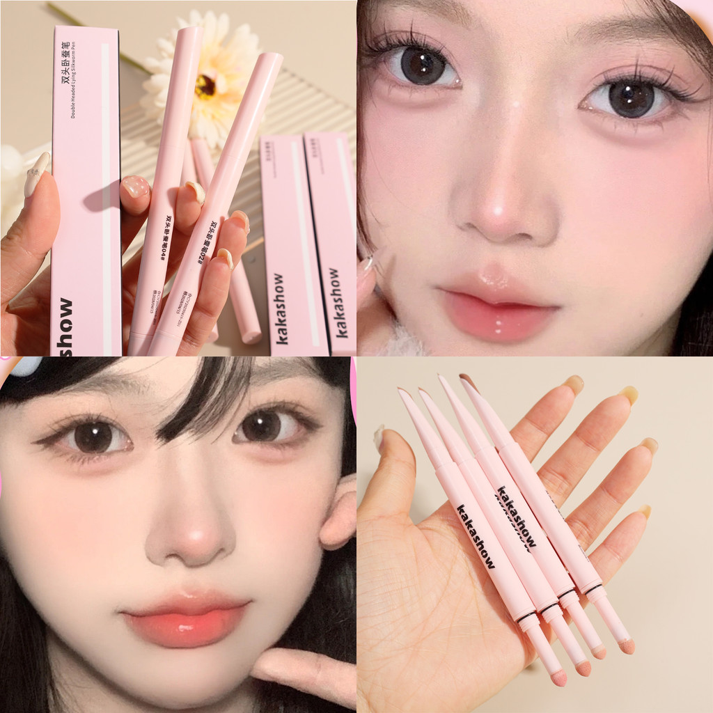 Double-ended Silkworm Liner Makeup - Diamond Glitter & Matte Finish Brightening Cream Shadow Highlighter Pen Tool
