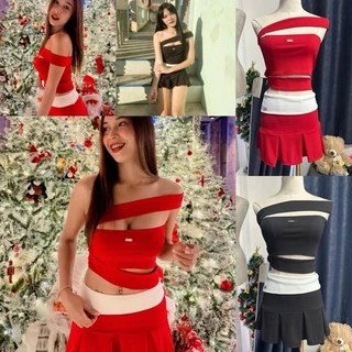 [พร้อมส่ง] เซ็ต 2 ชิ้น สายเดี่ยว/ปาดไหล่ งานอะไหล่เพชร กระโปรงทรงฮิตมีซับใน ทั้งชุดน่ารักมากก งานตามหา Women Clothing