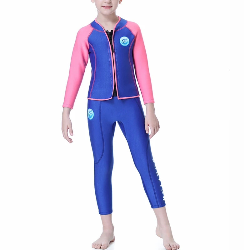 [ตำนาน8] เด็กชายหญิง 2 ชิ้น 2.5 มิลลิเมตร Neoprene Wetsuit ชุดว่ายน้ําป้องกันความร้อน Rash Guard ชุดว่ายน้ําชุดซิปแจ็คเก็ตพร้อมกางเกง