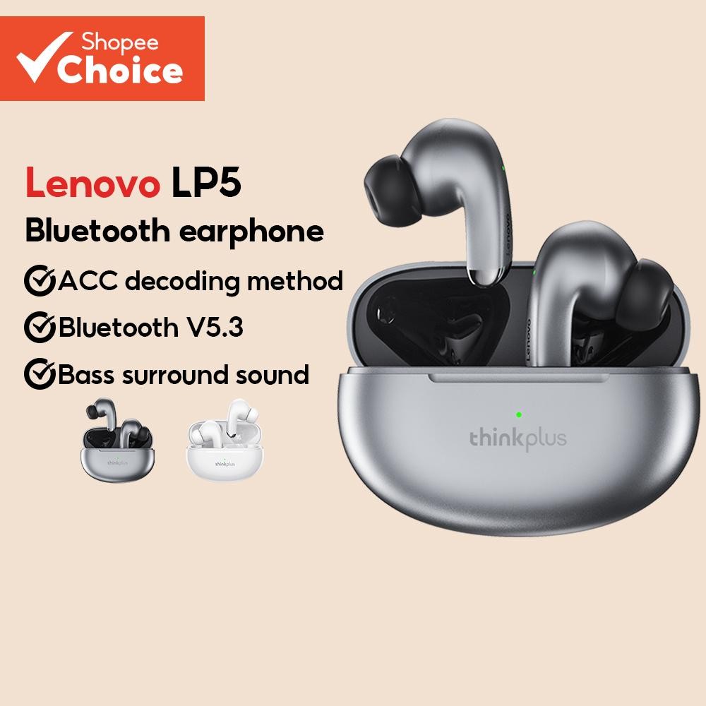 Lenovo LP5 หูฟังหูฟังบลูทูธ 9D เสียงสเตอริโอตัดเสียงรบกวนการควบคุมแบบสัมผัสปลายมือพร้อมหูฟังคอล HD