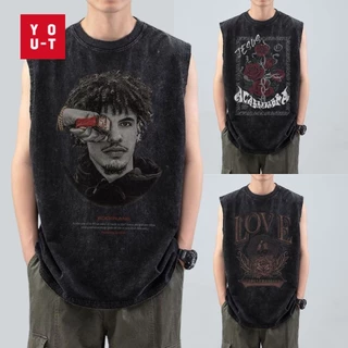 Y-T 🕶️เสื้อแขนกุดoversize เสื้อแขนกุดผู้ชาย💯 ไม่หดตัว ผ้าฝ้าย100% สวมใส่สบาย ลาย "ROCKPLAND" ยูนิเซ็กส์ แนวสตรีท