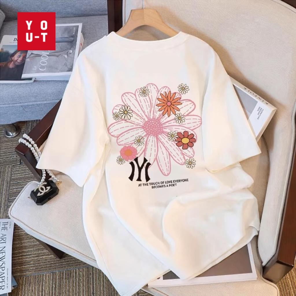 YT💥เสื้อแขนสั้น สวมใส่สบาย ผ้าฝ้าย 100% เสื้อยืดคอกลม พิมพ์ "NY2" ผ้ายืด ยูนิเซ็กส์ รุ่น S-4XL