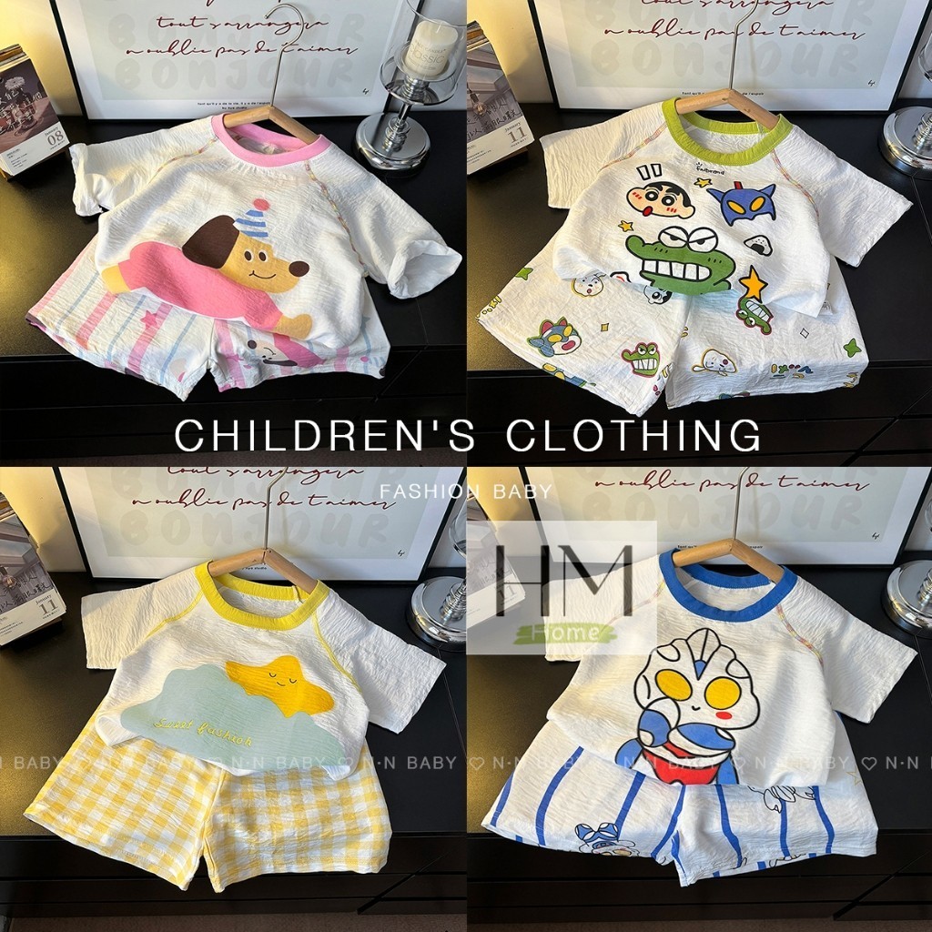 เสื้อผ้าเด็ก ชุดลำลองเด็ก ชุดอยู่บ้านใส่สบาย เสื้อแขนสั้น+กางเกงขาสั้น อายุ6เดือน-4ปี