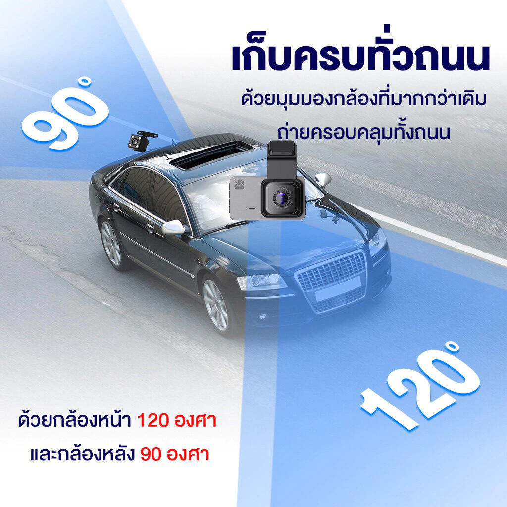 WIFI Dash Cam  กล้องติดรถยนต์ 2025 4.0 นิ้ว 4K หน้าจอใหญ่ 2กล้อง หน้า-หลัง HD 1080P จอใหญ่ ของแท้100% เมนูภาษาไทย thumbnail 4