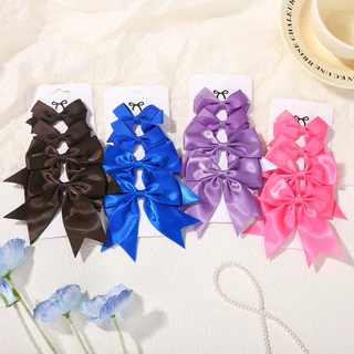 4 ชิ้นน่ารักสีทึบริบบิ้น Bows กิ๊บติดผมสําหรับเด็กสาว Hairpins Barrettes Handmade เด็ก Headwear เด็กอุปกรณ์เสริมผม
