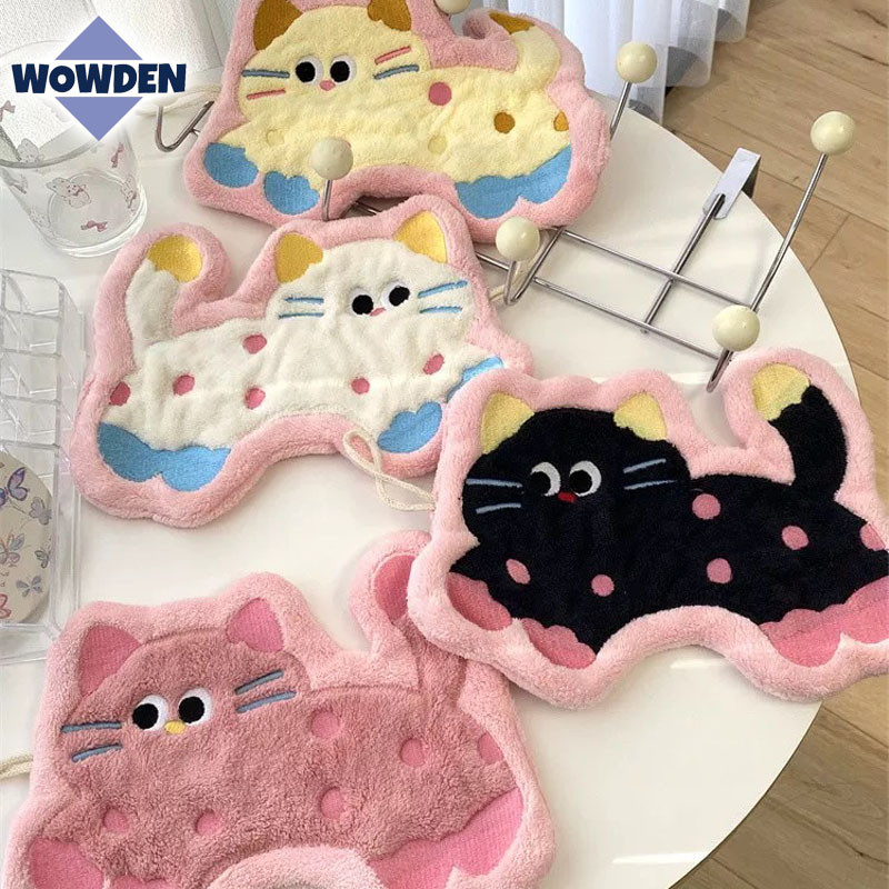 พร้อมส่ง ผ้าเช็ดมือ น่ารัก แมว แห้งเร็ว ผ้าเช็ดมือแบบแขวนซับน้ำได้ดี แขวนในห้องน้ำ​ หรือห้องครัว