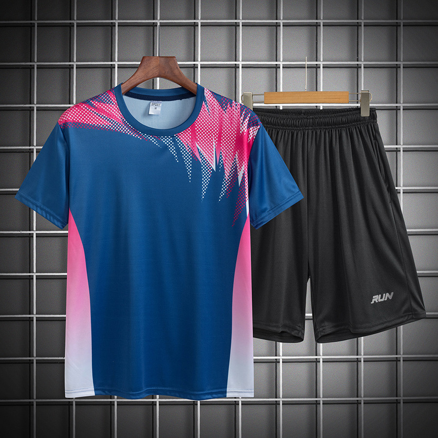 ชุดกีฬา ผู้ชาย 2 ชิ้น เสื้อยืด+กางเกงขาสั้น ซับเหงื่อ เนื้อผ้าดี ชุดวิ่ง
