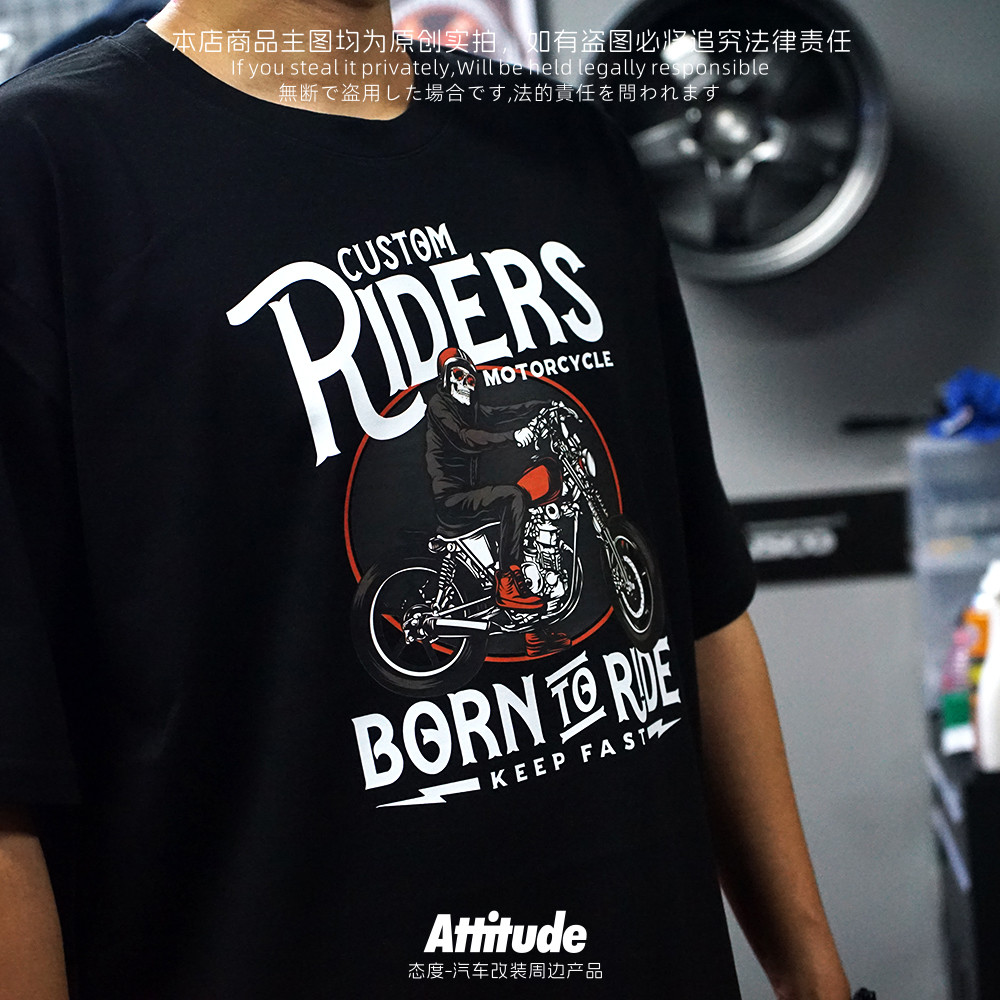 Cotton 100% ATTITUDE ATTITUDE Motorcycle Motorcycle Indian Riding Short Sleeve