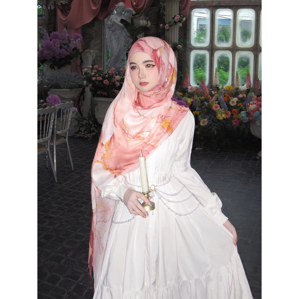 สีน้ําดอกไม้โพลีเอสเตอร์ผ้าฝ้ายระบายอากาศน้ําหนักเบานุ่มผ้าคลุมศีรษะด้านเดียวพิมพ์มุสลิมฮิญาบผ้าคลุมไหล่