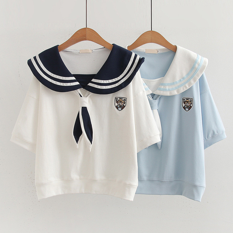 เสื้อผู้หญิงผ้าฝ้ายแท้ 100% คอเปิดกะลาสี แขนสั้น ฤดูร้อน