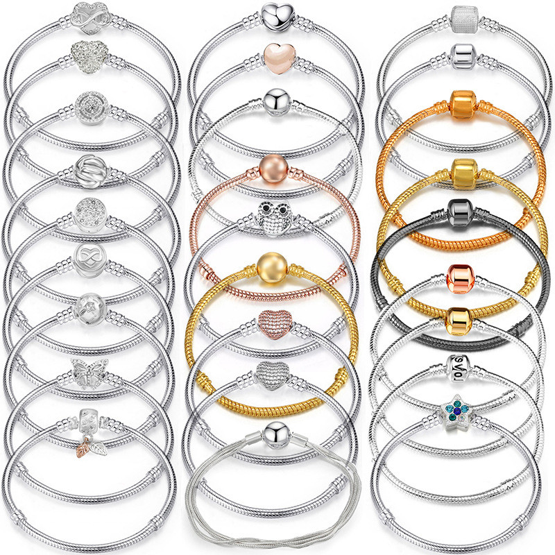 สร้อยข้อมือ Pandora Basic Chain แบบสุภาพสำหรับสตรี เพิ่มความสวยงามด้วยคราวน์ไซรัม ออกแบบเป็นกระดูกงู สามารถปรับแต่งเองได้