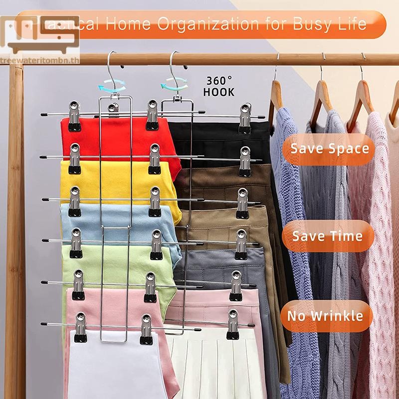 Tt หลายชั้นกางเกงขาสั้นไม้แขวนเสื้อ Slip Storage พับแขวนตู้เสื้อผ้าประหยัดพื้นที่โลหะ Grip กระโปรงกางเกงแขวน mbn
