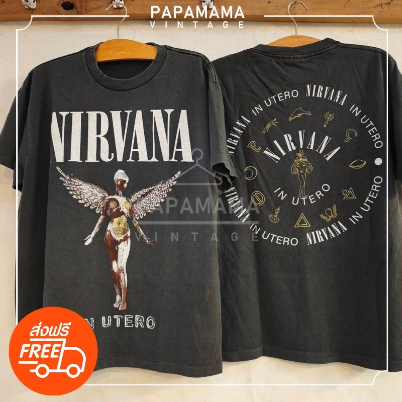 [ NIRVANA ] IN UTERO tag Booteg เสื้อวินเทจ เสื้อทัวร์ วงร๊อค papamama vintage shirt