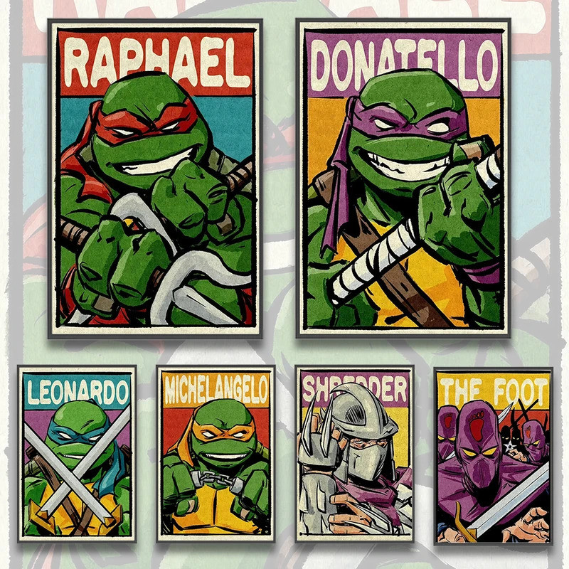 Ninja Anime Self-adhesive Poster Movie Wallpaper Raphael Figures Donatello Warrior Decor Stickers Ho