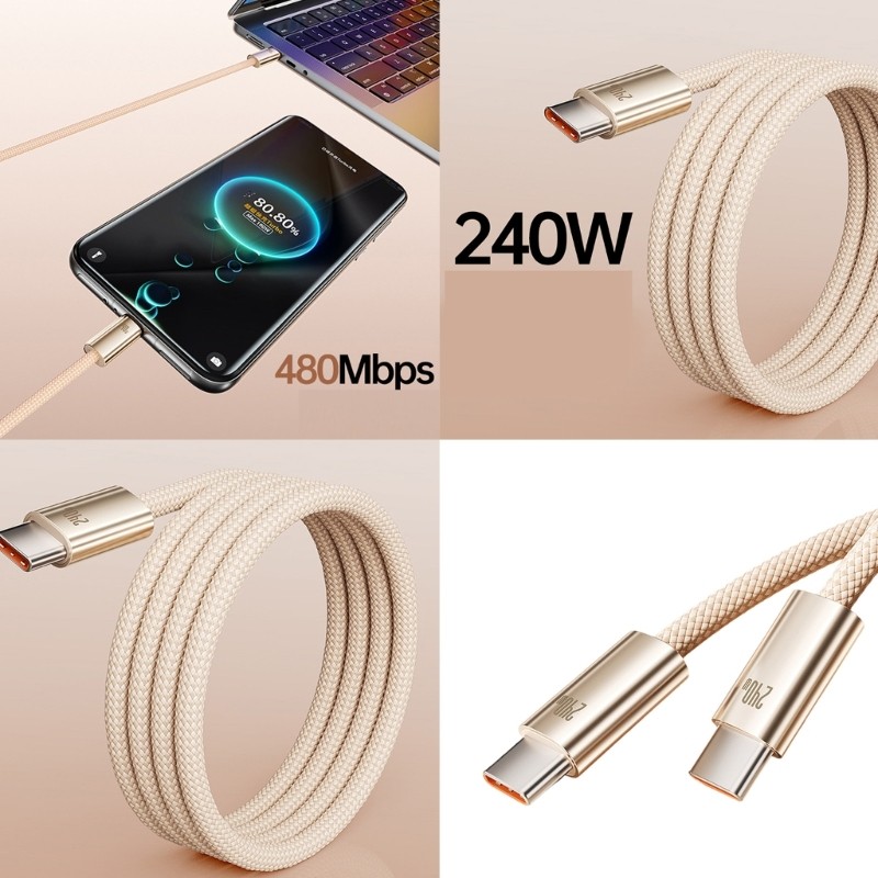 LU Strong Braideds USB C ถึง Type C สายชาร์จ 240W Power Delivery Type C Connectors สําหรับการชาร์จอุ