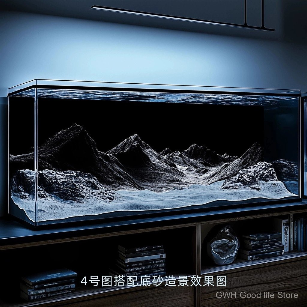 สติกเกอร์พื้นหลังตู้ปลา3D สเตอริโอภาพความละเอียดสูง5D พิพิธภัณฑ์สัตว์น้ำลำธารถังภูมิทัศน์สไตล์อเมริกาใต้สติกเกอร์ตกแต่งสีดำ