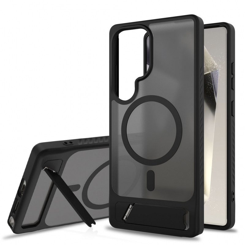 SAMSUNG Magnetic Invisible Bracket Matteโปร่งใสเคสโทรศัพท์สําหรับSamsung S25 Edge S25 Ultra Plus S24 S23 Ultra Plusขาตั้งพับได้ชาร์จไร้สายHardกันกระแทก