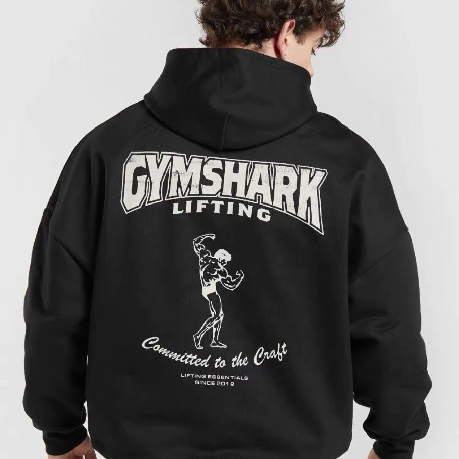 GYMSHARK เสื้อออกกําลังกายกีฬาลําลองหลวมเทอร์รี่เสื้อสวมหัวด้านบนเสื้อคู่อเมริกัน