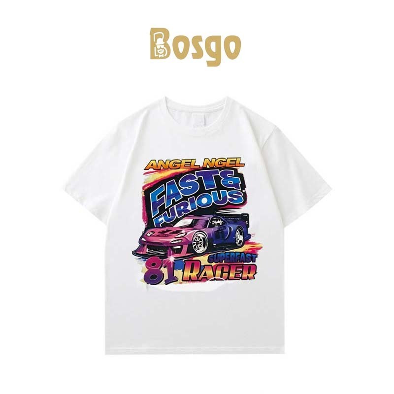 Bosgo เสื้อยืดสีดํา Oversize Retro Street Racing 81 Bike Racer Fast and Furious Nascar Kaos