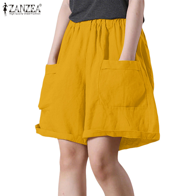 ZANZEA ใส่ ซานเซีย ผู้หญิงแฟชั่นเกาหลีสบายๆหลวม ก-เส้น เอวยางยืดพร้อมกระเป๋ากางเ