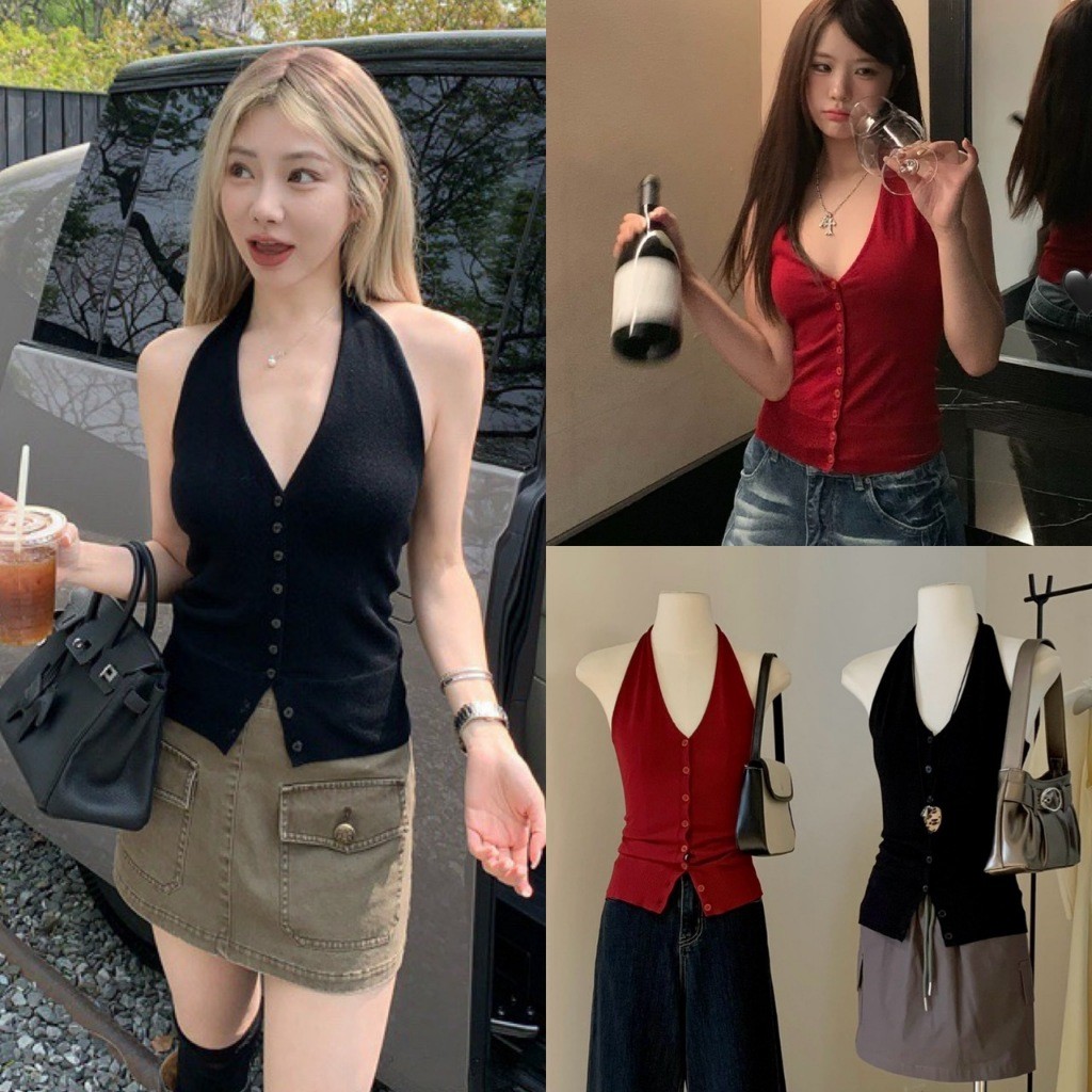 ❤ 🧵 🇰🇷 W5677 เสื้อคล้องคอ ผ้าทอนิ่ม งานจริงน่ารักมากผ้แฟชั่นเกาหลี TAG WG.WE ✈