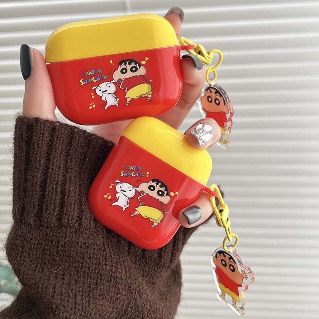 สําหรับ Airpods 4 Pro 2 3 1 Contrast สีตลก Dancng Crayon Shin-chan Soft TPU กันกระแทกหูฟังกรณี Anti-lost จี้หูฟังไร้สายชุดหูฟังฝาครอบป้องกัน Shell