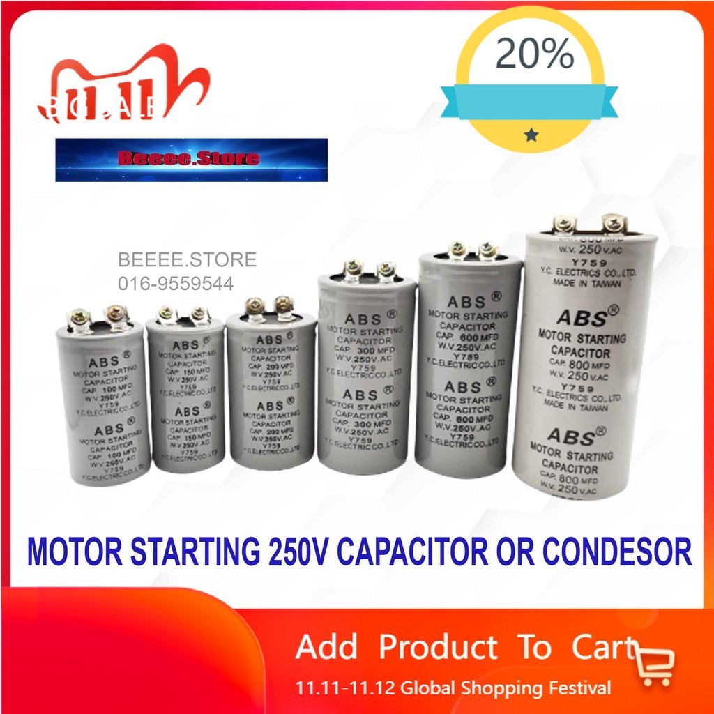 ZLAZ MOTOR STARTING 100UF/150UF/200UF/300UF/600UF/800UF 250V CAPACITOR หรือ CONDESOR KAPASIN BASUH /