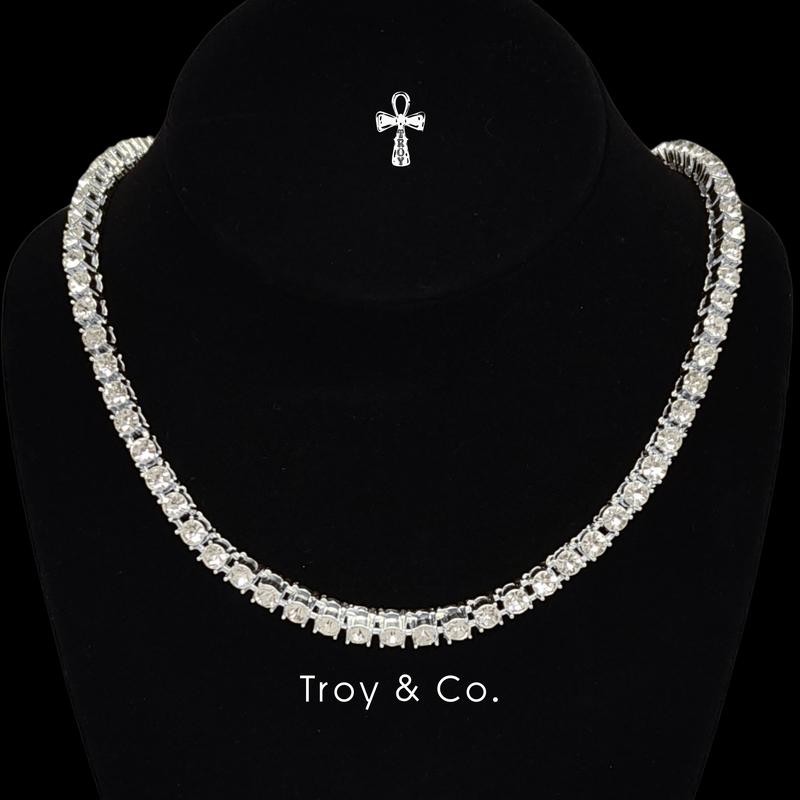 Tennis Chain เพชร CZ  ทรงกลมเรียงแน่น iced out สร้อยคอคิวบันสายฝอ ผู้ชาย ผู้หญิง TDN001 Troy & Co.