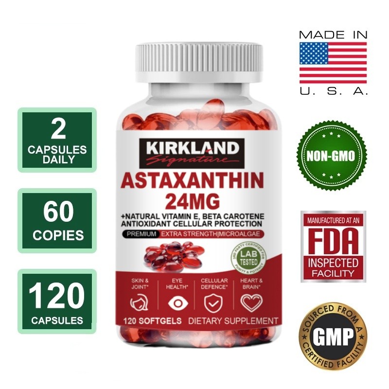 KIRKLAND ASTAXANTHIN 24MG กระชับผิว เสริมสร้างสุขภาพหัวใจ ข้อต่อ และระบบภูมิคุ้มกัน