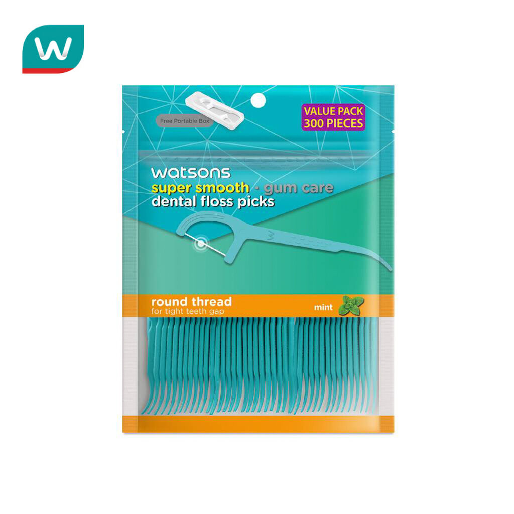 Watsons วัตสัน ซุปเปอร์ สมูธ ไหมขัดฟันเส้นกลม กลิ่นมิ้นท์ ชนิดด้าม (แพ็คสุดคุ้ม) 300 ด้าม