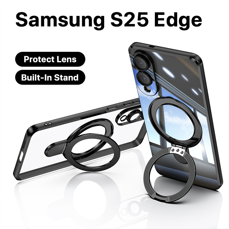 ขาตั้งในตัว เคส Samsung s25 Edge S25 Ultra S25 Plus S24 FE แหวนกันกระแทกขนาดใหญ่ ที่วางขาตั้งปกป้องก