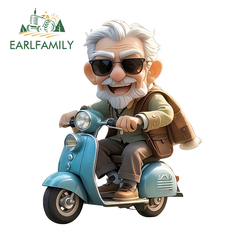 EARLFAMILY Old Man สติกเกอร์รถ Creative Artistic กันน้ําอัตโนมัติไฟฟ้า-จักรยานตู้เย็นแล็ปท็อป JDM Decal แฟชั่น Scratch-Proof ป้ายรถ