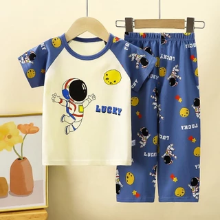 [ชุดเซ็ทเสื้อผ้าเด็ก] เสื้อแขนสั้น+กางเกงขายาว Size80-140 1เดือน-7ปี ผ้าCotton100% ชุดนอน ชุดเที่ยว ระบายอากาศ พร้อมส่ง