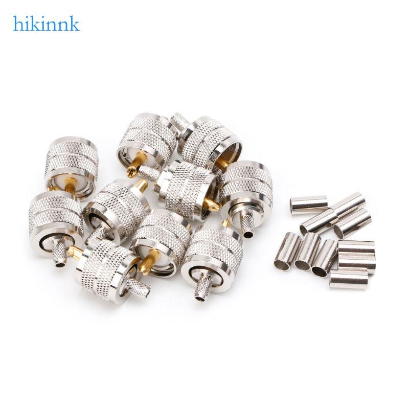HIKI 10 ชิ้น UHF ชาย PL259 ปลั๊ก Crimp RG58 142 LMR195 RG400 สกรูข้อต่อเชื่อมต่อ